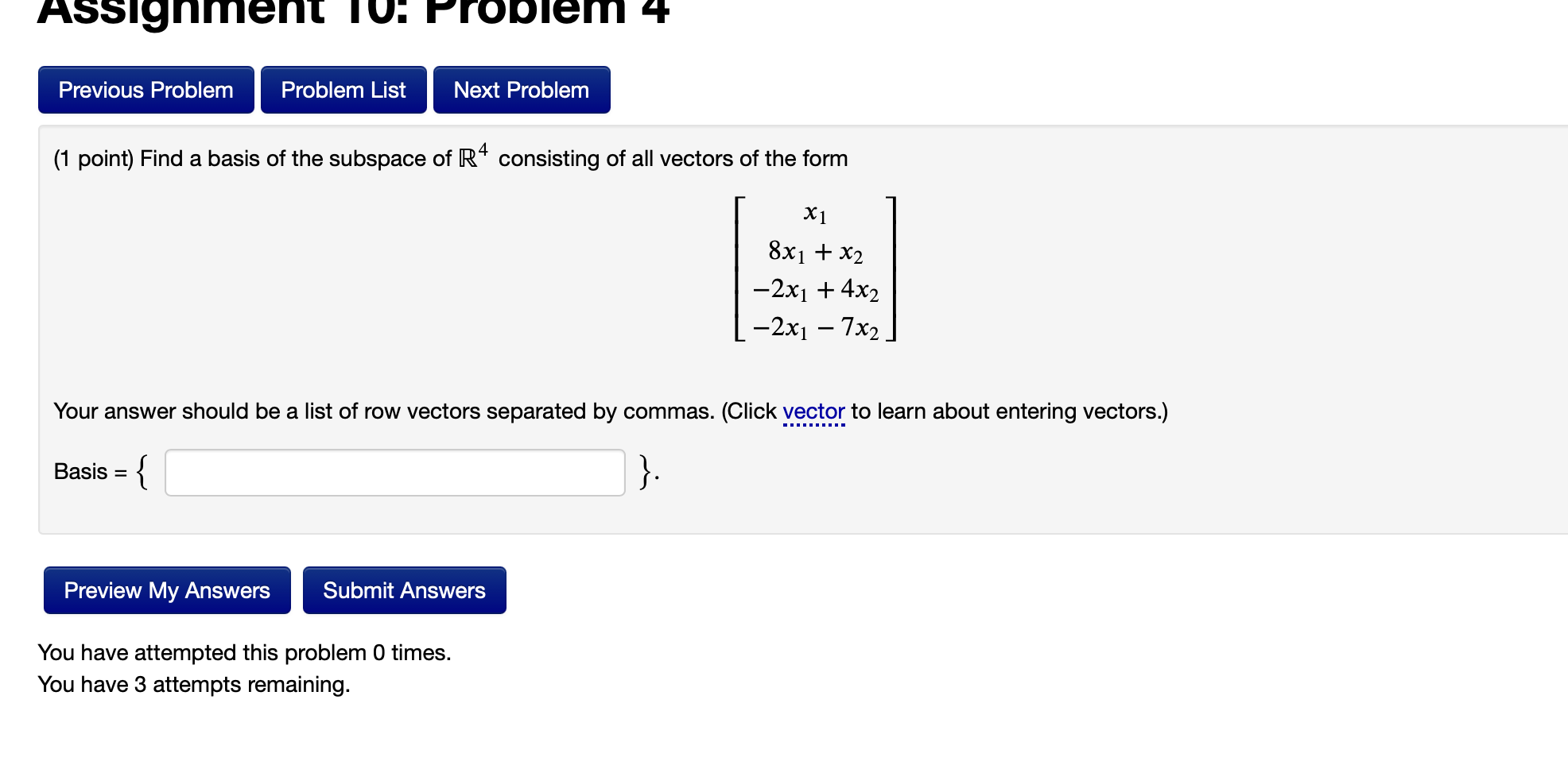 Solved Assignmen Problem 4 Previous Problem Problem List | Chegg.com