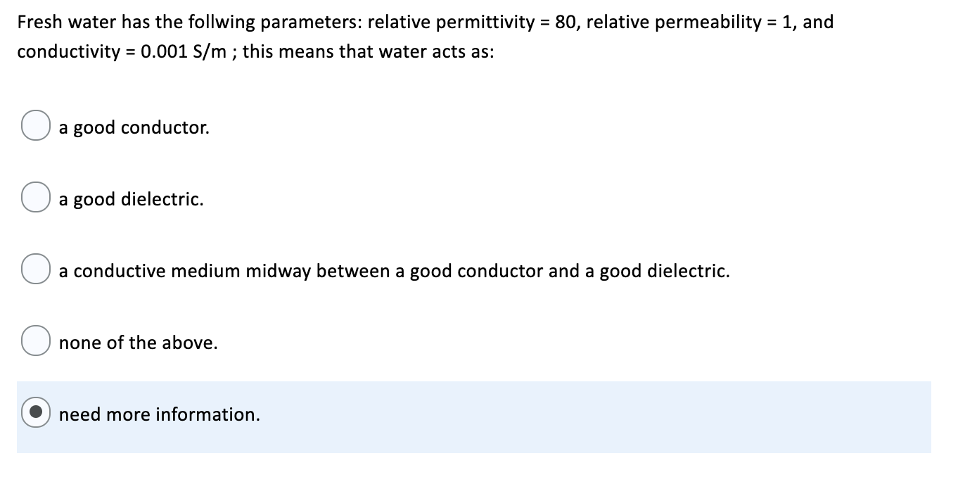 Solved 80, relative permeability Fresh water has the | Chegg.com