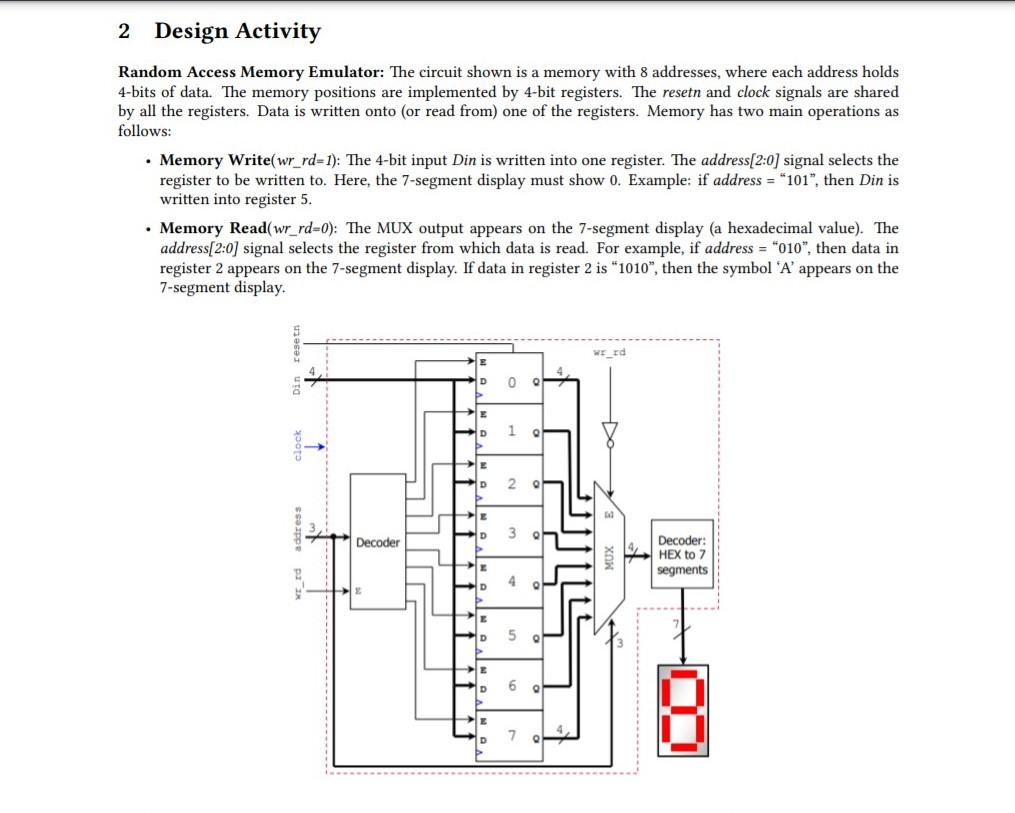 Solved 2 Design Activity Random Access Memory Emulator: The | Chegg.com