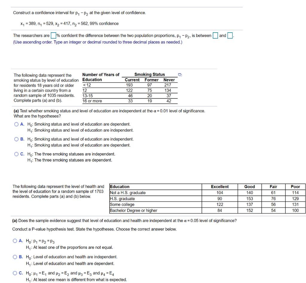 Solved Construct a confidence interval for P1 P2 at the | Chegg.com