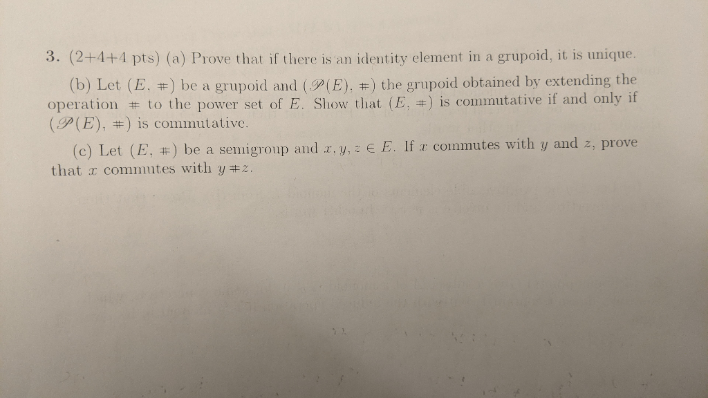 Solved 3. (2+4+4 pts) (a) Prove that if there is an identity | Chegg.com