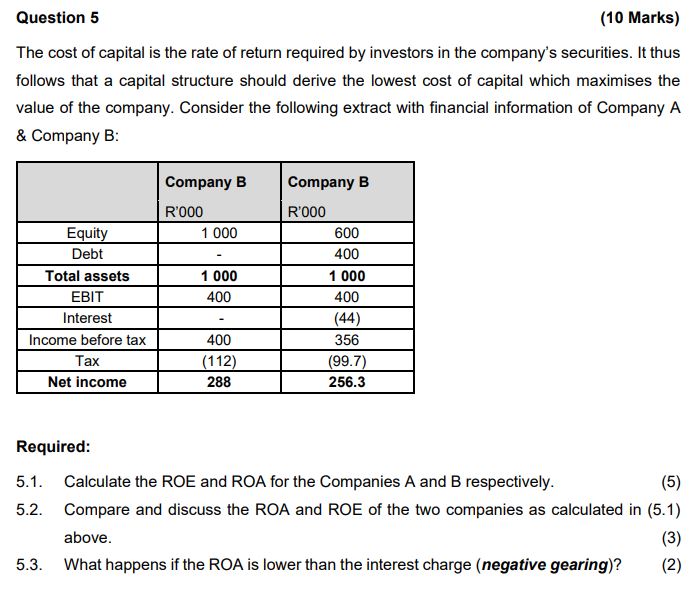 Solved Required:5.1. ﻿Calculate The ROE And ROA For The | Chegg.com