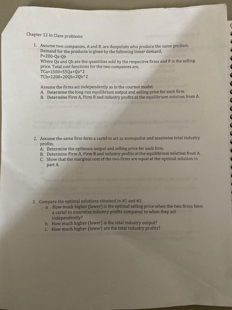 Solved Chapter 12 In Class problems 1. Assume two companies, | Chegg.com