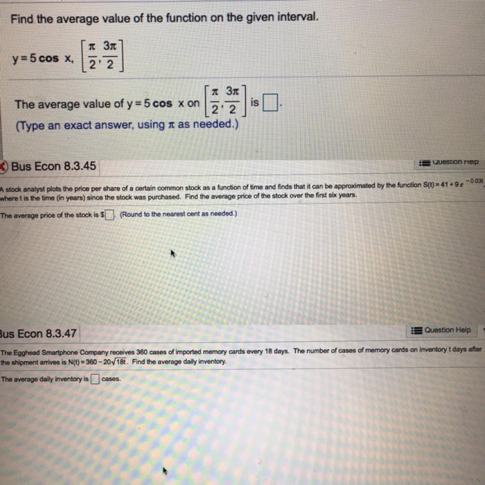 Solved Find the average value of the function on the given | Chegg.com