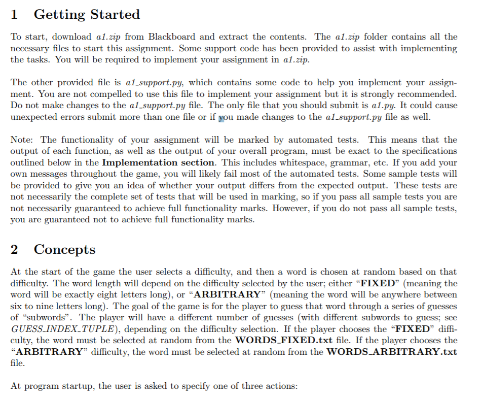 1 Getting Started To start, download a1. zip from Blackboard and extract the contents. The al.zip folder contains all the nec