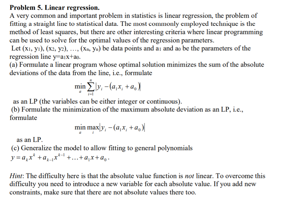 Linear Regression Examples Math Problems Solved Problem 5. Linear regression. A very common and | Chegg.com