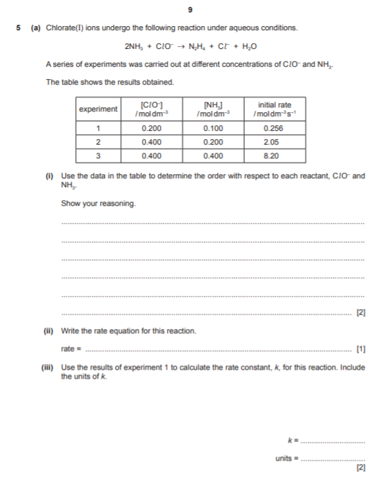 Solved 5 (a) Chlorate(l) ions undergo the following reaction | Chegg.com