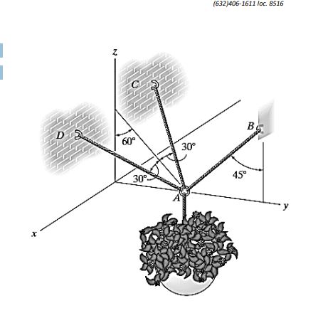 Solved Cables AB, ﻿AC, ﻿and AD supports the flower vase as | Chegg.com
