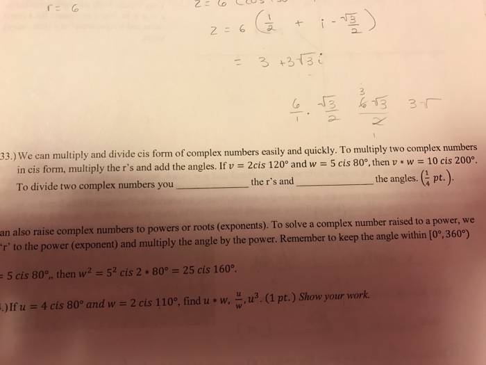 Solved We can multiply and divide cis form of complex | Chegg.com