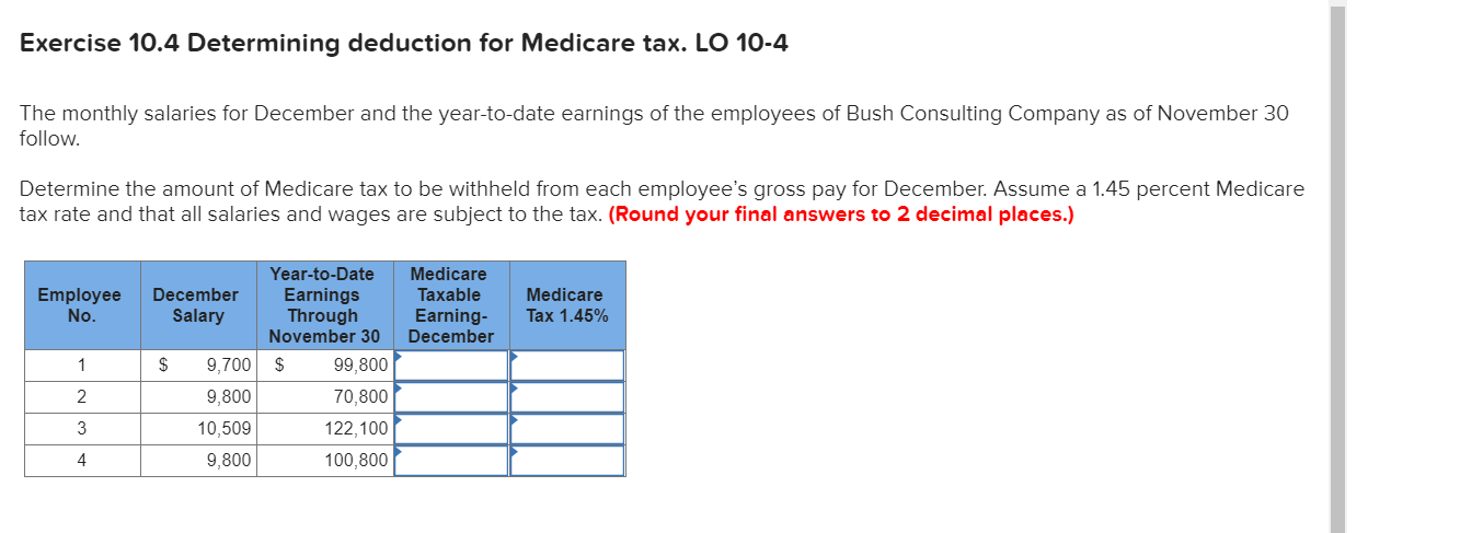 Solved Exercise 10 4 Determining Deduction For Medicare Tax Chegg solved-exercise-10-4-determining-deduction-for-medicare-tax-chegg