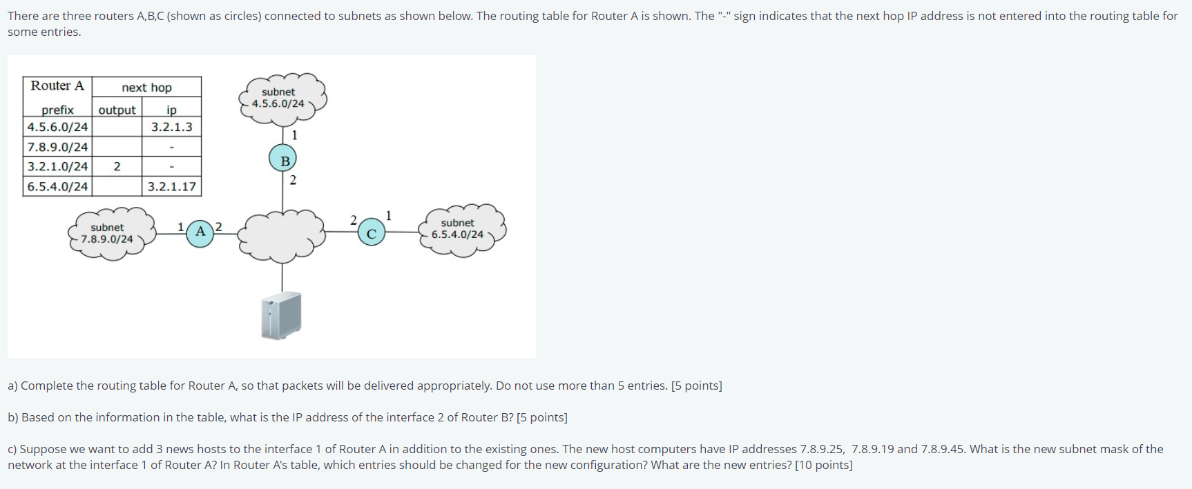 Solved There Are Three Routers A,B,C (shown As Circles) | Chegg.com