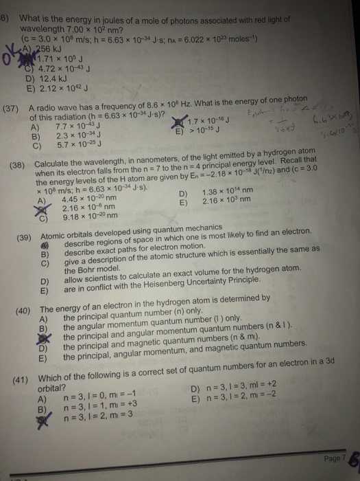 Solved o) What is the energy in joules of a mole of photons | Chegg.com