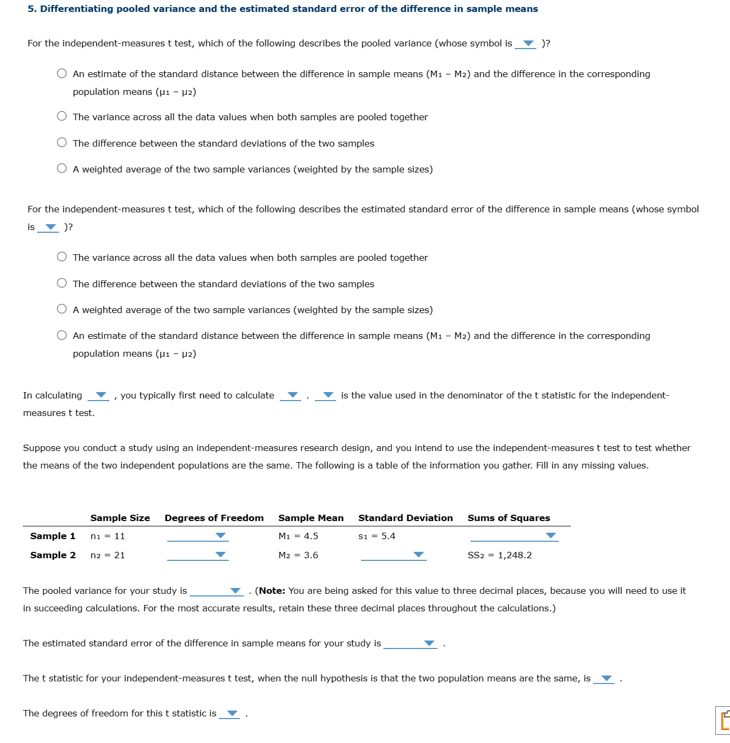 Solved 5. Differentiating pooled variance and the estimated | Chegg.com