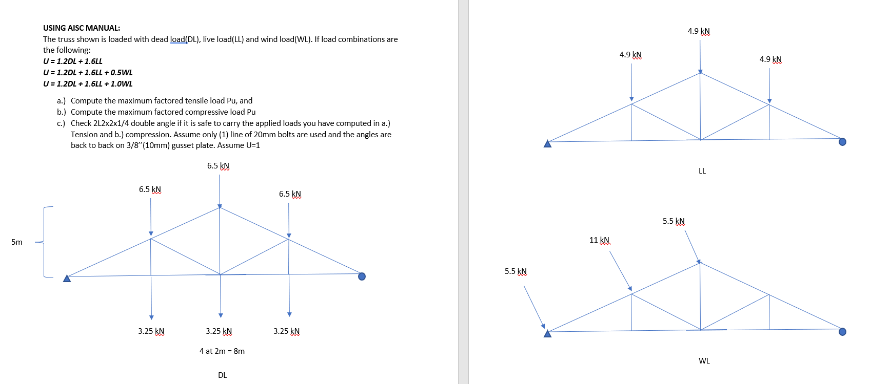 USING AISC MANUAL: The truss shown is loaded with | Chegg.com