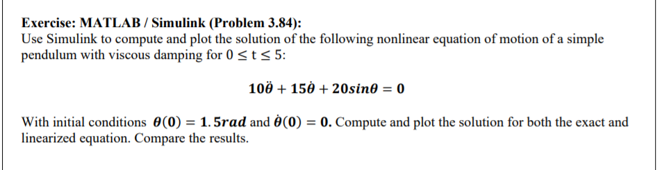 Solved Exercise: MATLAB / Simulink (Problem 3.84): Use | Chegg.com