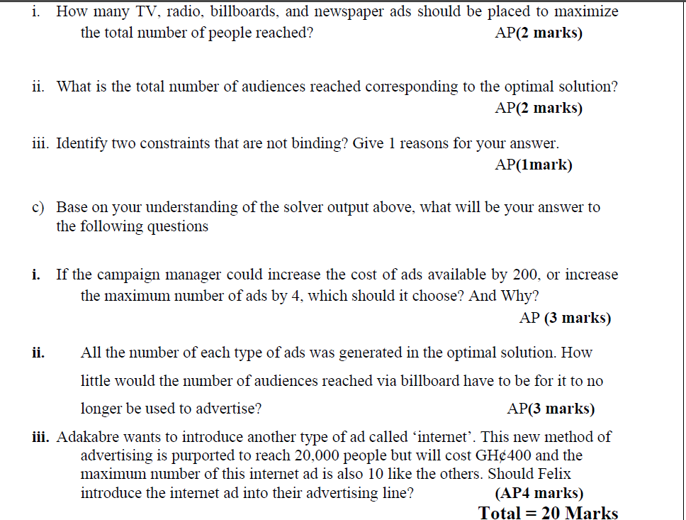 Solved b) The model was solved using excel Solver and some | Chegg.com
