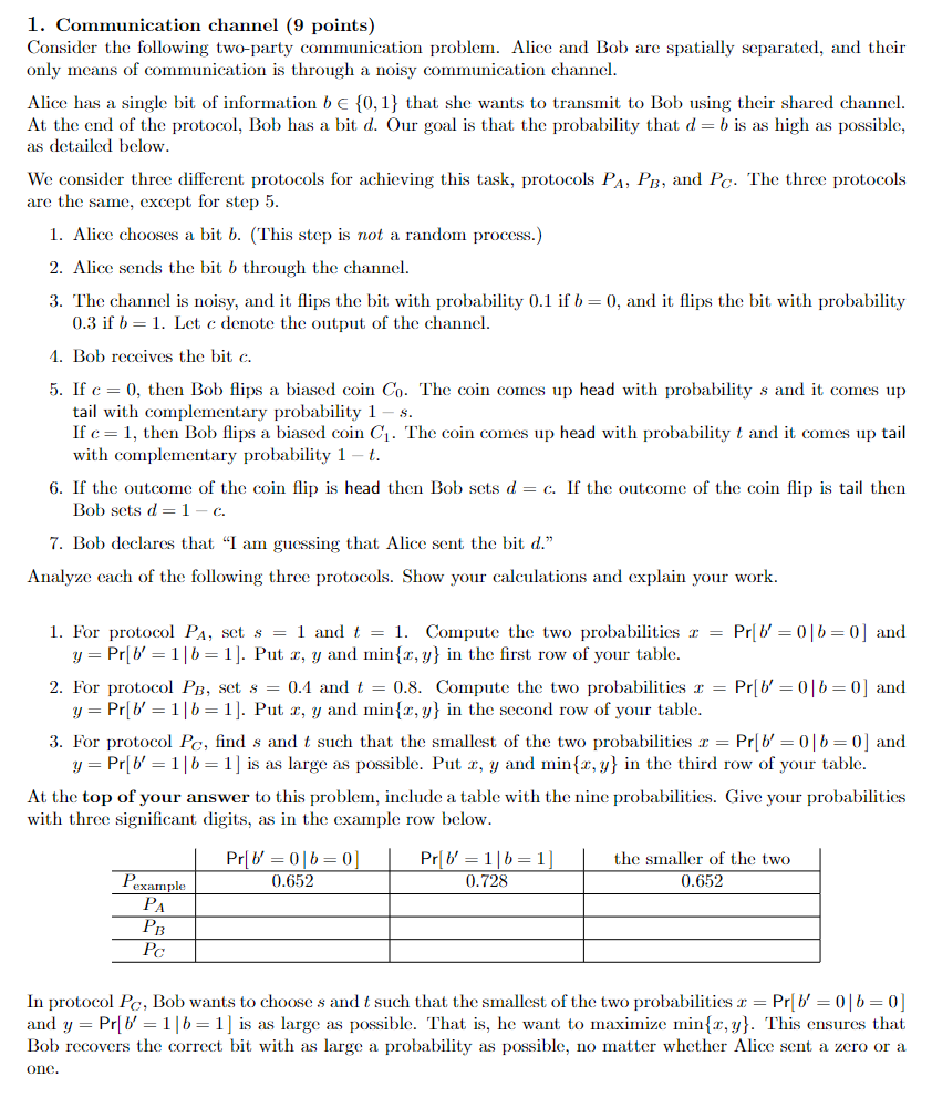 Solved only means of communication is through a noisy | Chegg.com