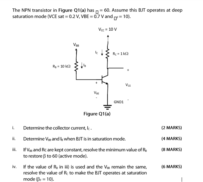 Solved The NPN transistor in Figure Q1(a) has p = 60. Assume | Chegg.com