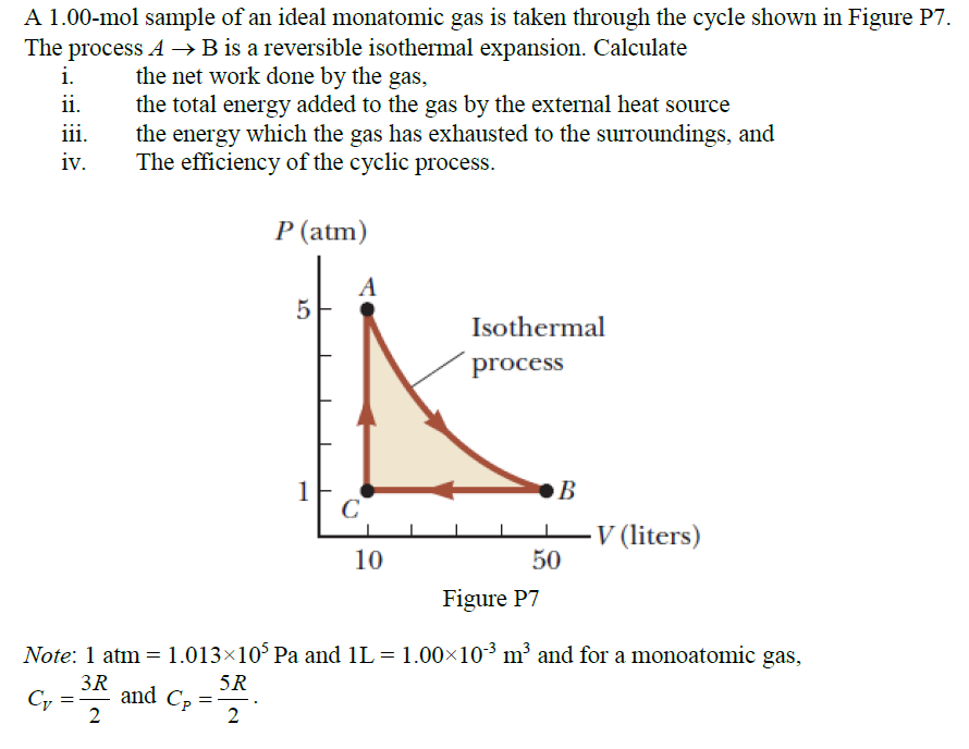 Solved A 1.00-mol Sample Of An Ideal Monatomic Gas Is Taken | Chegg.com