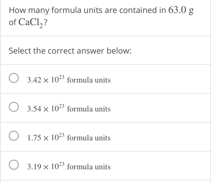 Solved How many formula units are contained in 63.0 g of | Chegg.com