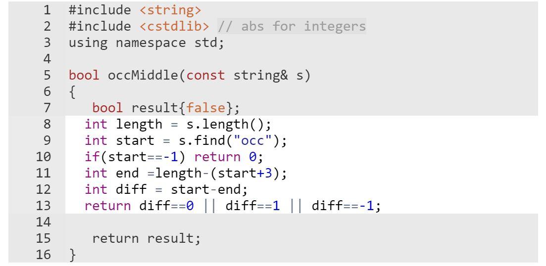 Solved Given a string, does "occ" appear in the middle of