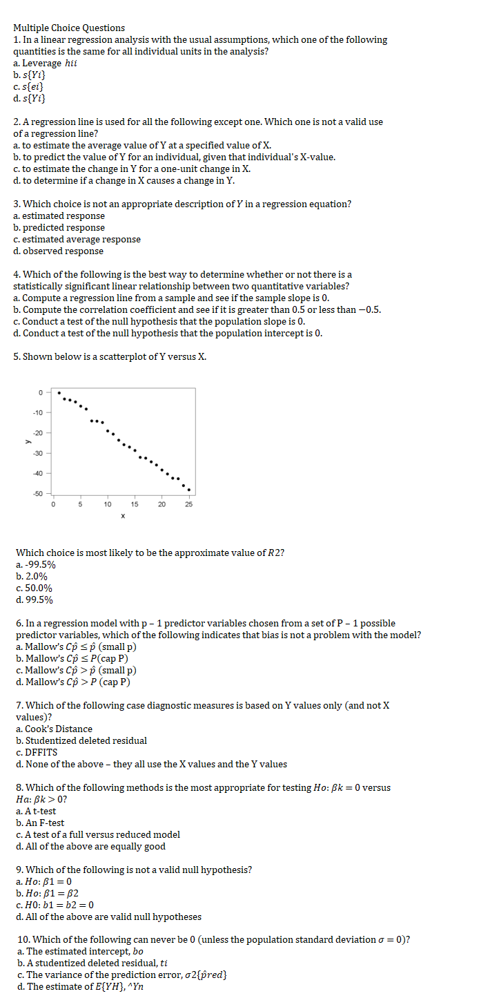 Solved In regression analysis, which of the following is NOT