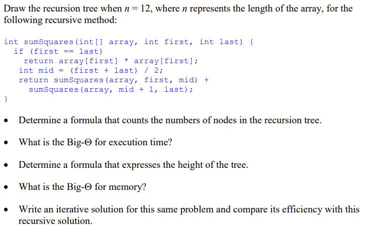 Solved Draw the recursion tree when n=12, where n represents | Chegg.com