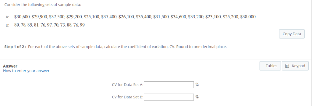 Solved Consider the following sets of sample data A: | Chegg.com