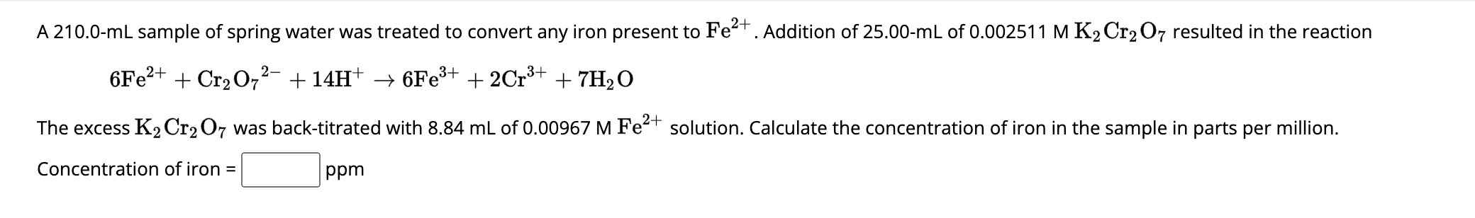 Solved A 210.0−mL sample of spring water was treated to | Chegg.com