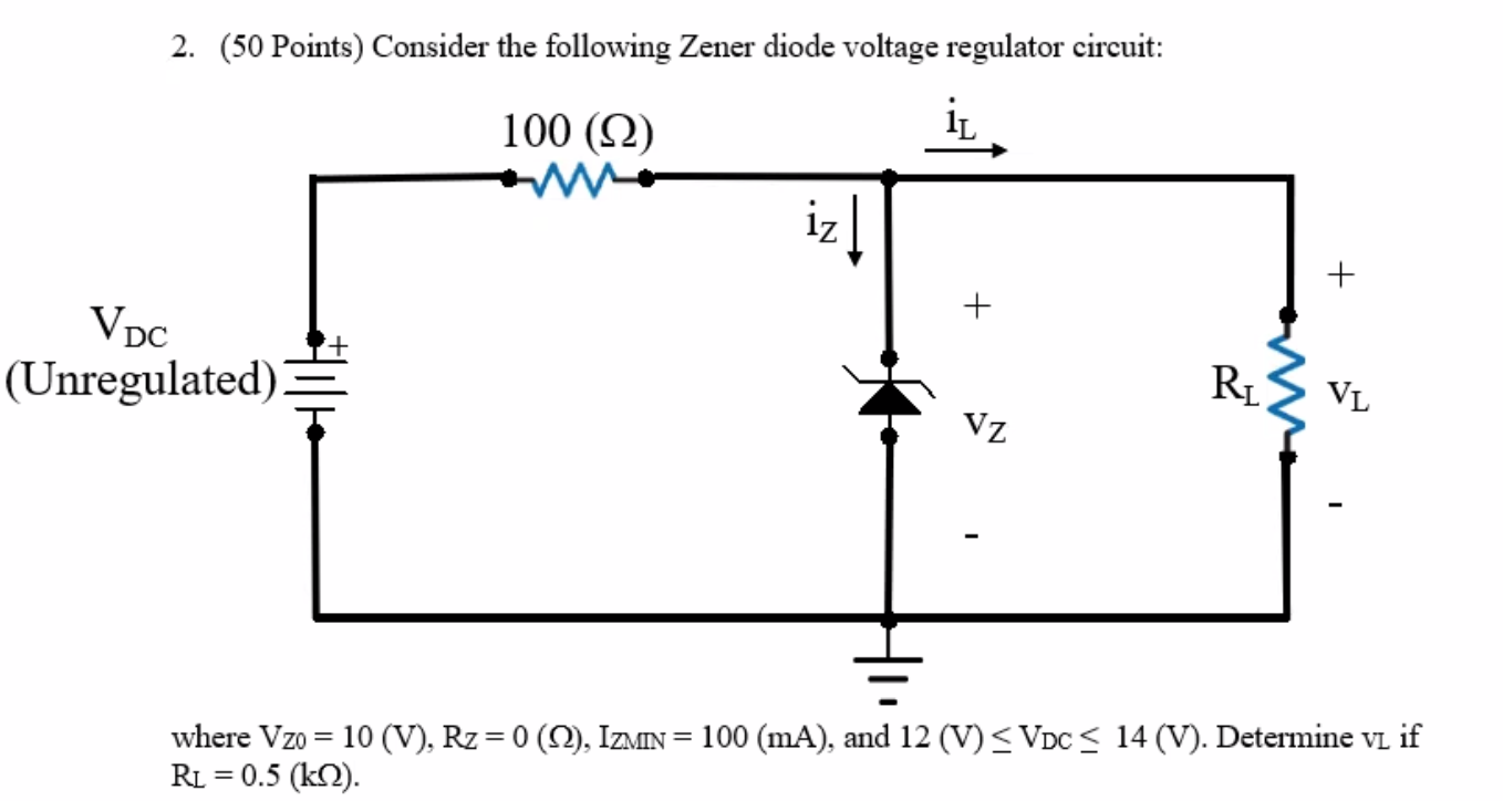 Solved 2. (50 Points) Consider The Following Zener Diode | Chegg.com