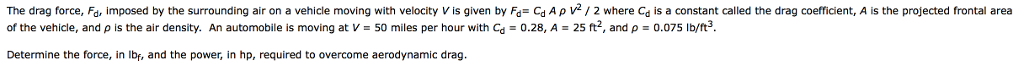 Solved The drag force, Fd imposed by the surrounding air on | Chegg.com