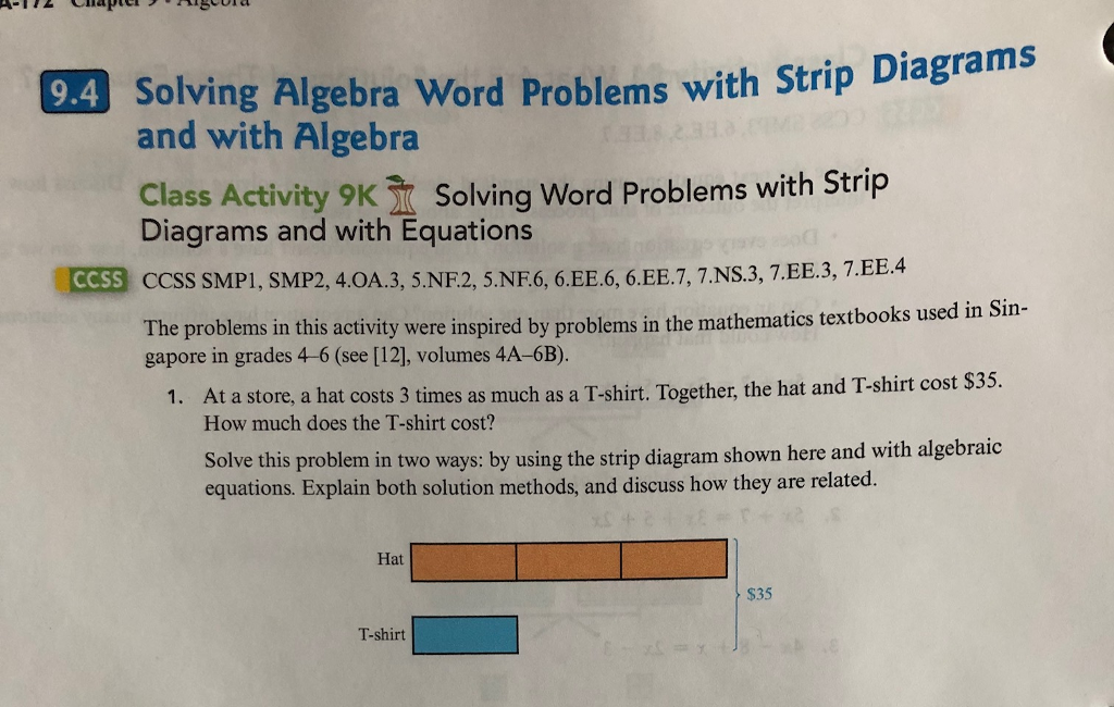 Solved 9.4 Solving Algebra Word Problems with Strip Diagrams | Chegg.com