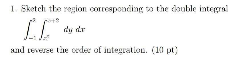 Solved 1. Sketch the region corresponding to the double | Chegg.com