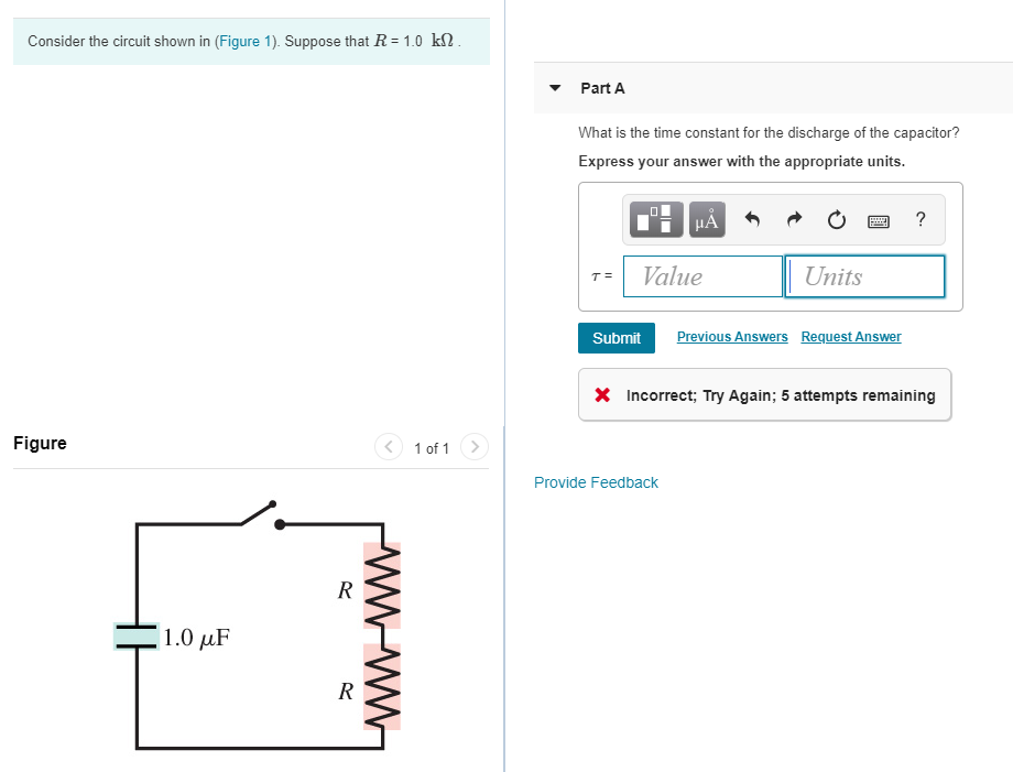Solved What is the time constant for the discharge of
