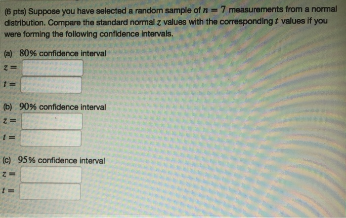 Solved (6 pts) Suppose you have selected a random sample of | Chegg.com