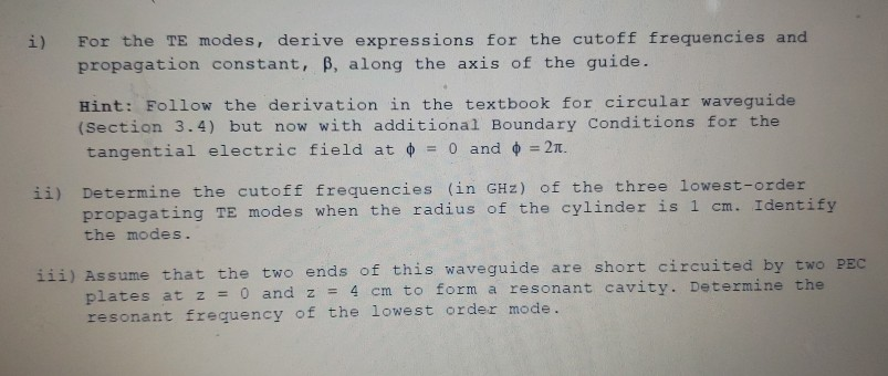 5. An air-filled circular waveguide of radius a has a | Chegg.com