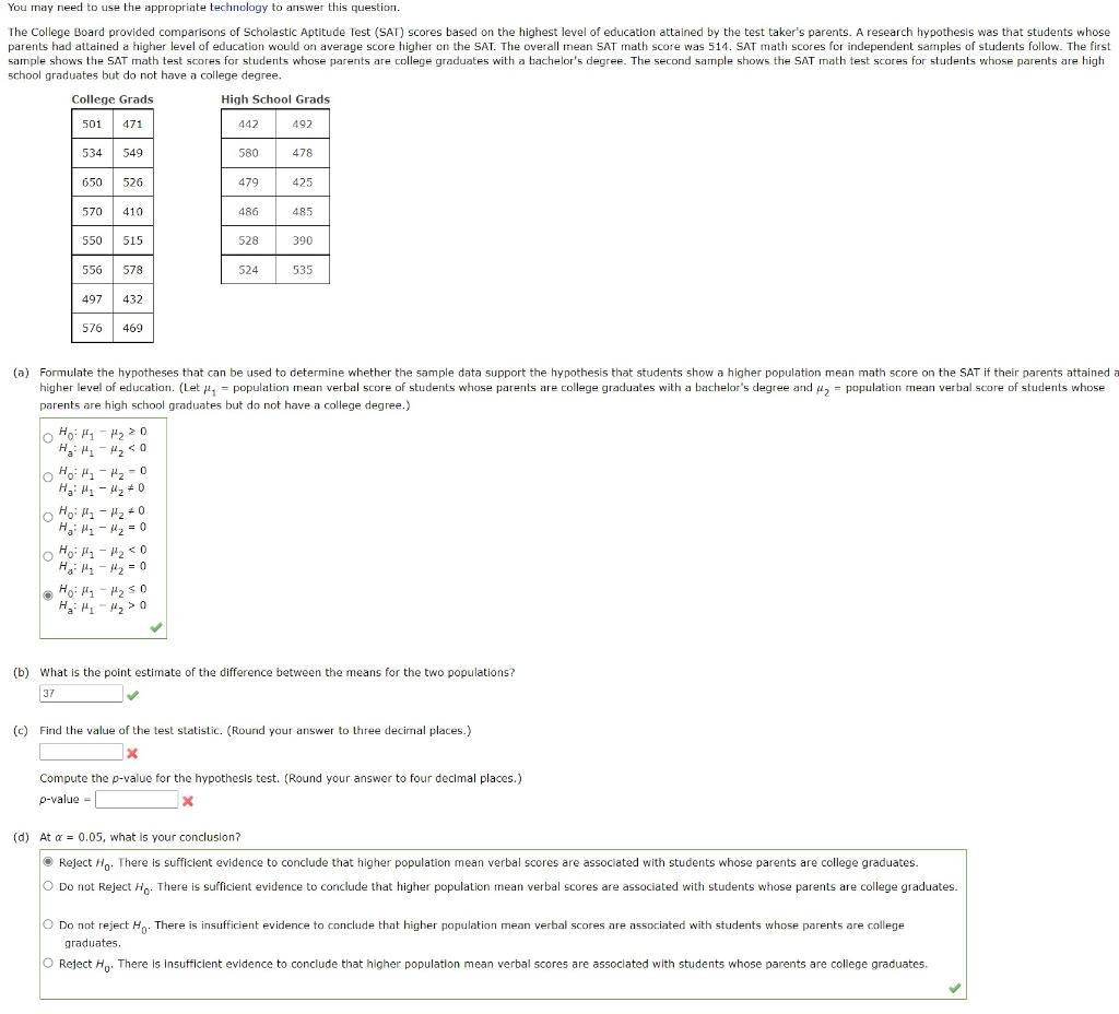 Answered: The College Board provided comparisons…