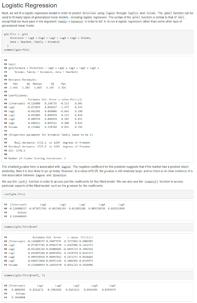 Solved 4.7.2 Logistic Regression Submit:The smallest p-value | Chegg.com