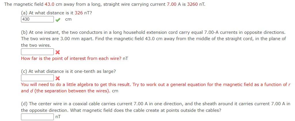 Solved magnetic field 43.0 cm away from a long, straight | Chegg.com