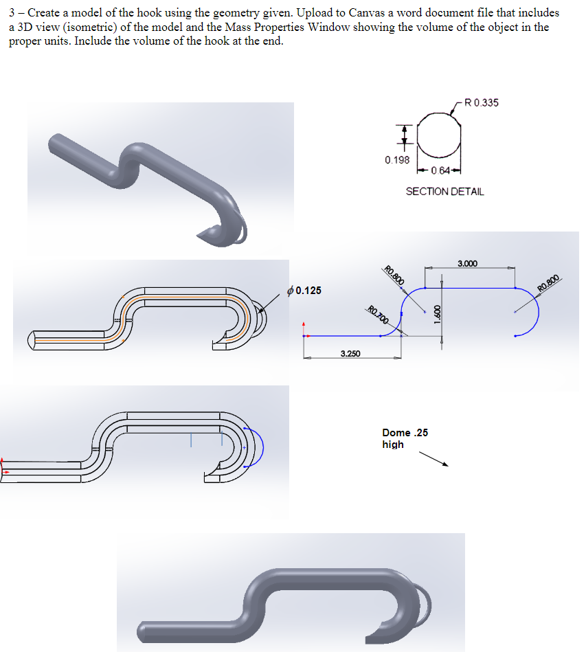 Solved 3 - Create a model of the hook using the geometry | Chegg.com
