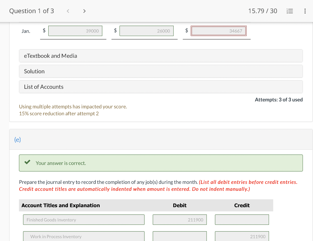 Solved Question 1 of 3 15.79 / 30 III : View Policies | Chegg.com