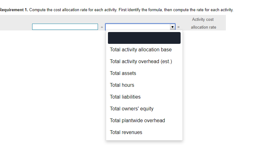 equirement 1 . Compute the cost allocation rate for | Chegg.com