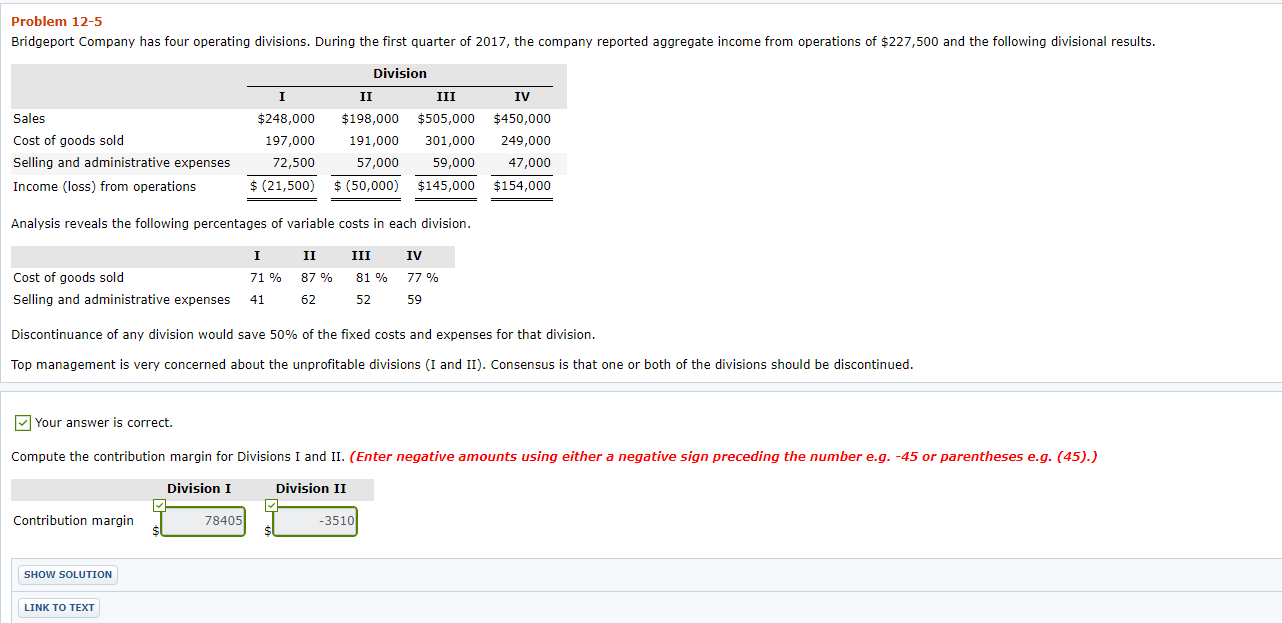 Solved Problem 12-5 Bridgeport Company Has Four Operating 