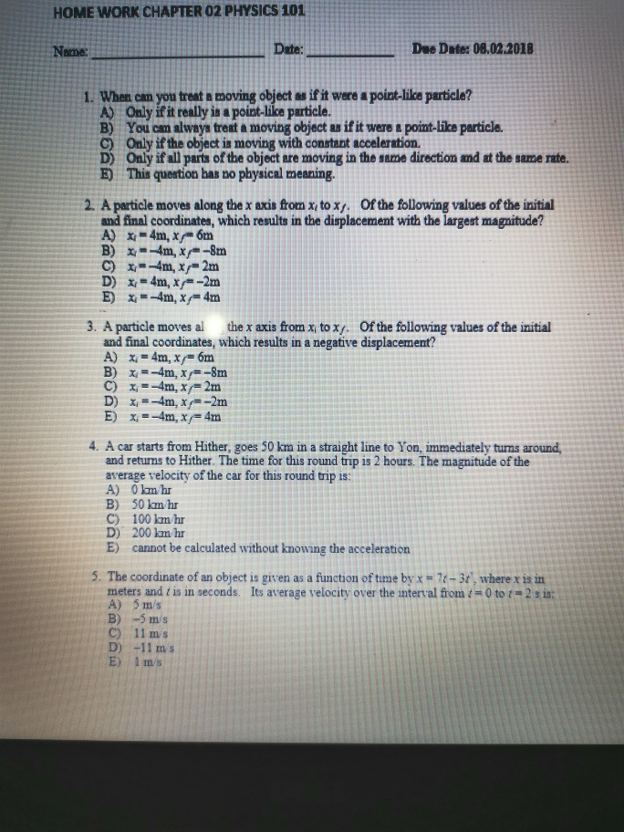 physics 101 homework answers