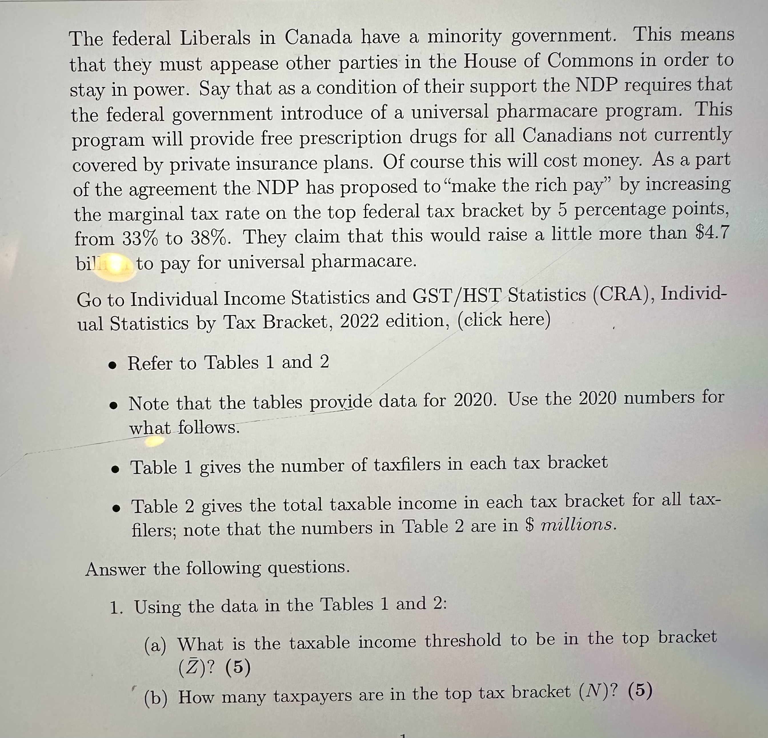 Solved Individual Tax Statistics by Tax Bracket (2020 Tax