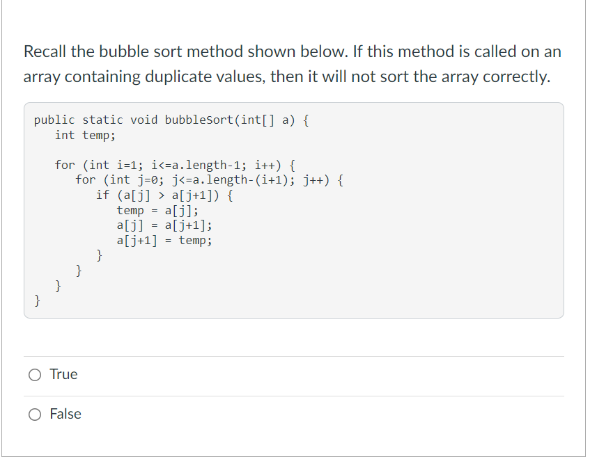 Solved Recall the bubble sort method below. The first line | Chegg.com