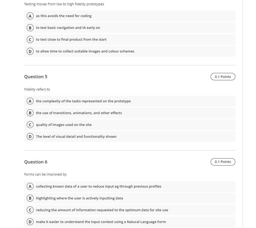 Solved Testing moves from low to high fidelity prototypes A) | Chegg.com