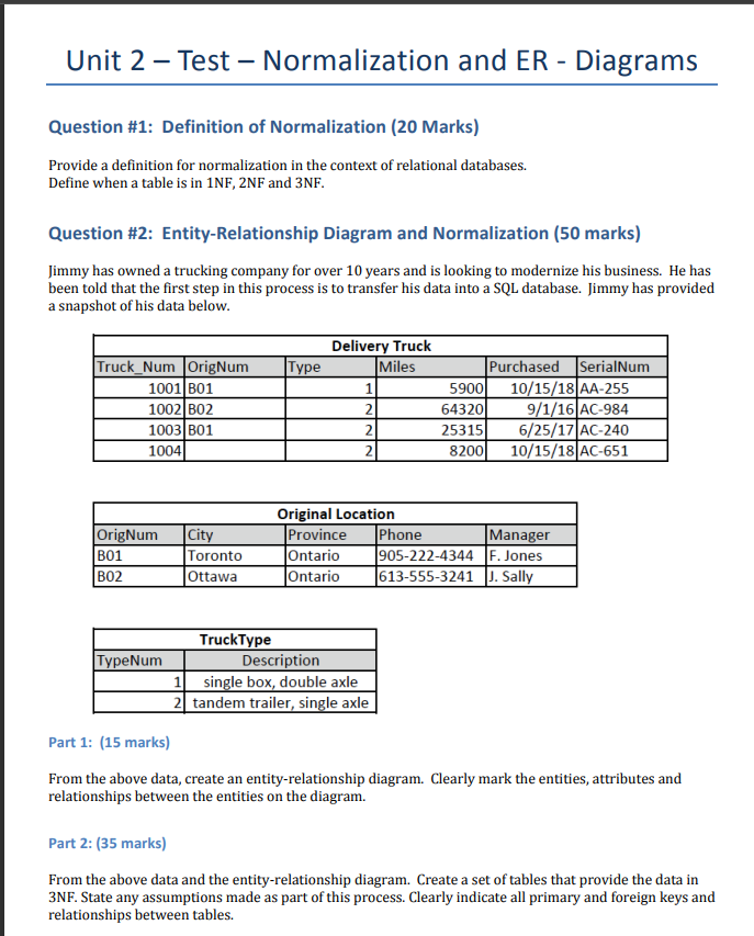 Solved Unit 2 - Test - Normalization And ER - Diagrams | Chegg.com