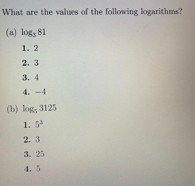 Solved What are the values of the following logarithms? (a) | Chegg.com
