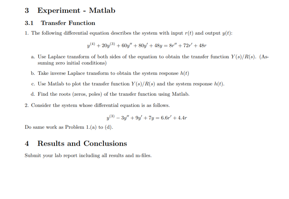 Solved 3 Experiment Matlab 3.1 Transfer Function 1. The | Chegg.com